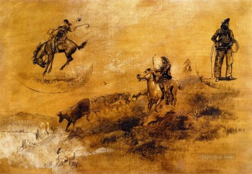 1889年にブロンコが運転中に破る チャールズ・マリオン・ラッセル インディアナ州のカウボーイ Oil Paintings